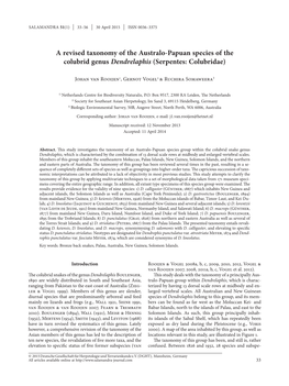 A Revised Taxonomy of the Australo-Papuan Species of the Colubrid Genus Dendrelaphis (Serpentes: Colubridae)