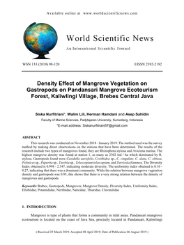 Density Effect of Mangrove Vegetation on Gastropods on Pandansari Mangrove Ecotourism Forest, Kaliwlingi Village, Brebes Central Java