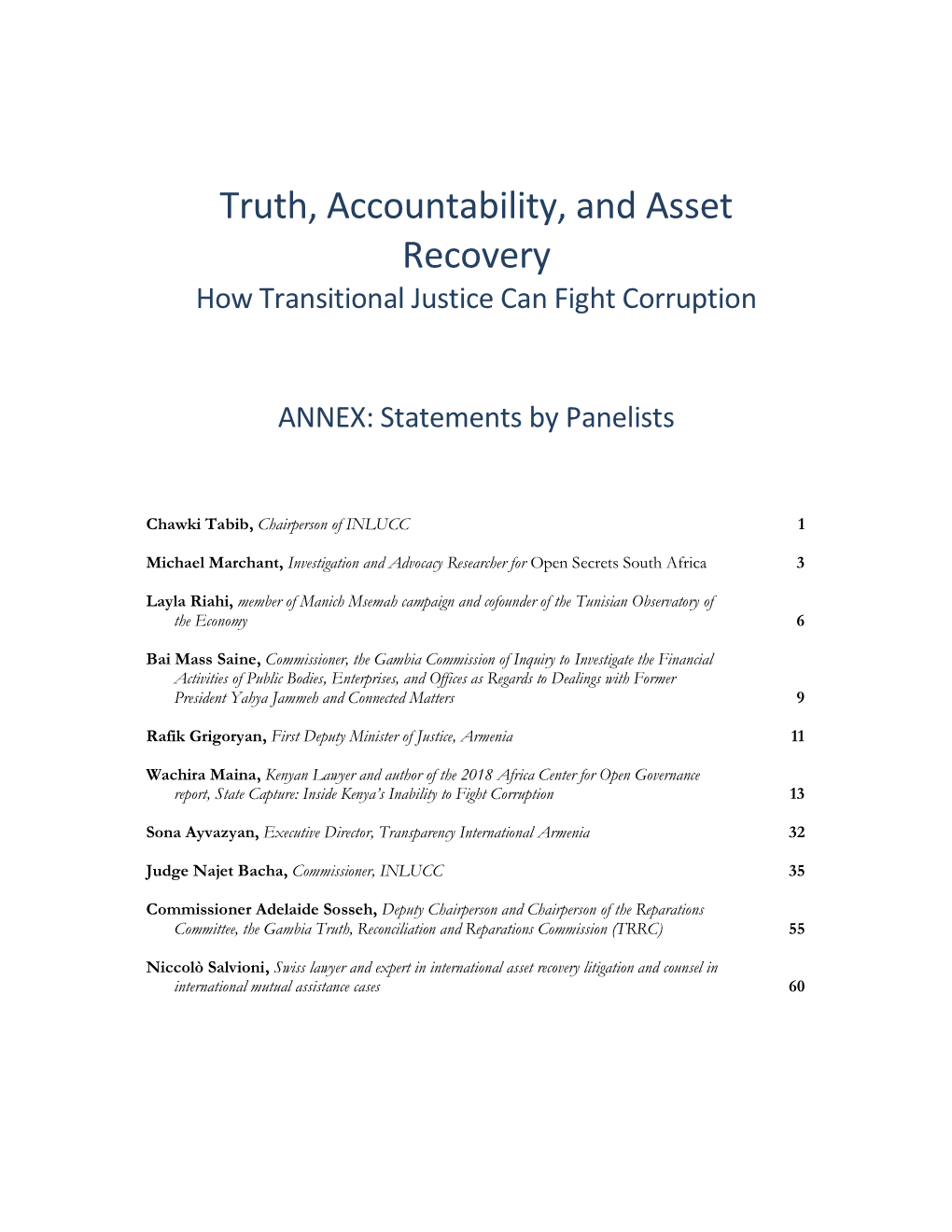 Truth, Accountability, and Asset Recovery How Transitional Justice Can Fight Corruption