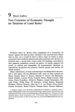 Two Centuries of Economic Thought on Taxation of Land Rents1