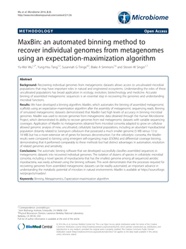 Maxbin: an Automated Binning Method to Recover Individual