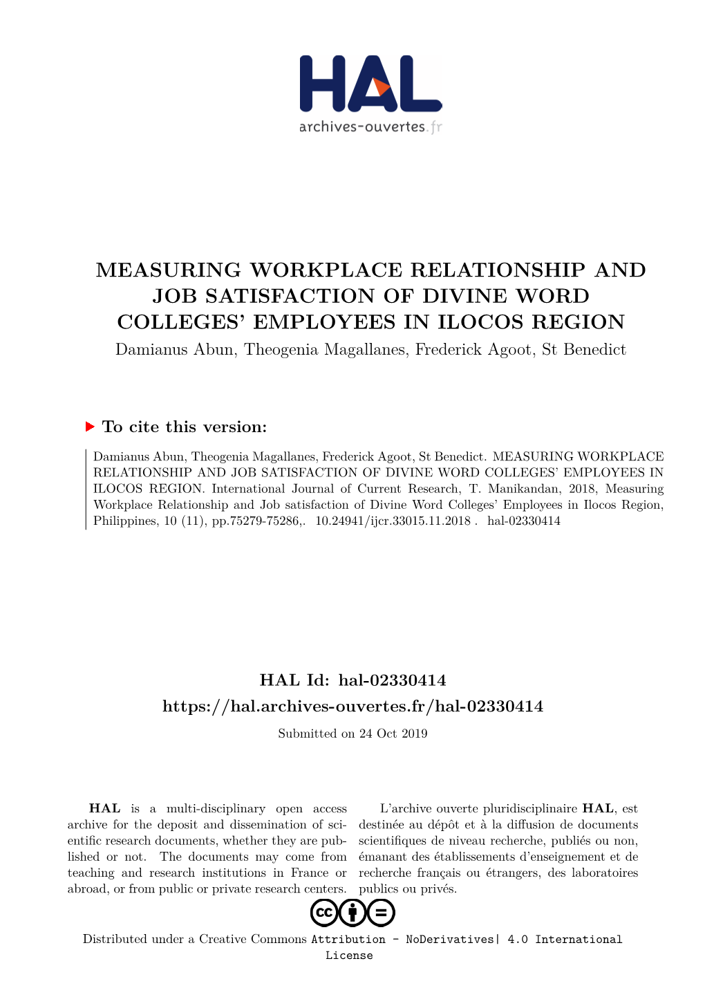 Measuring Workplace Relationship and Job