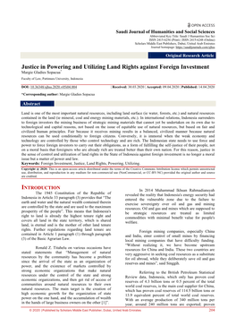 Justice in Powering and Utilizing Land Rights Against Foreign Investment Margie Gladies Sopacua*
