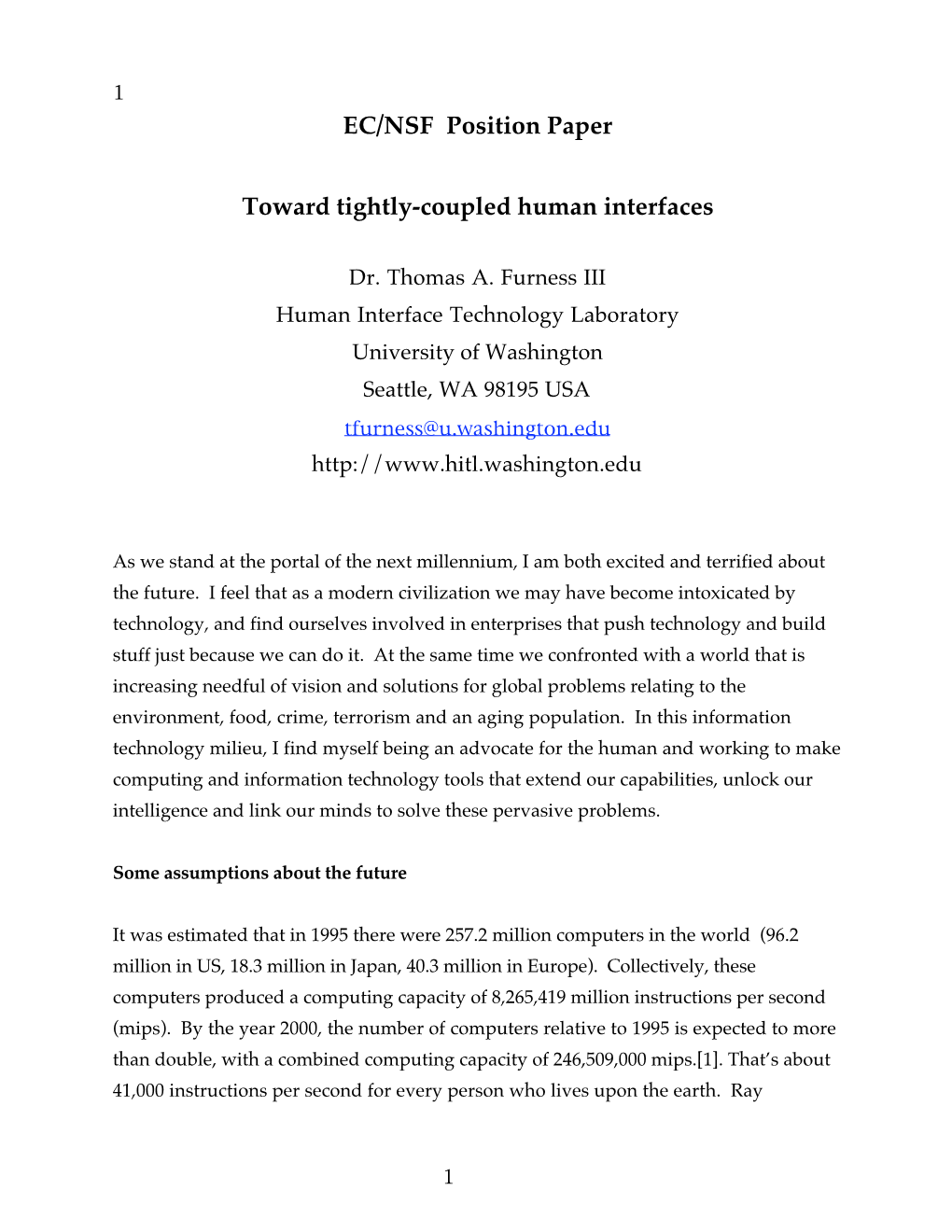 EC/NSF Position Paper Toward Tightly-Coupled Human Interfaces