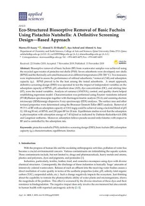 Eco-Structured Biosorptive Removal of Basic Fuchsin Using Pistachio Nutshells: a Deﬁnitive Screening Design—Based Approach