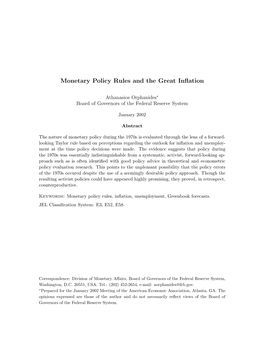 Monetary Policy Rules and the Great Inflation