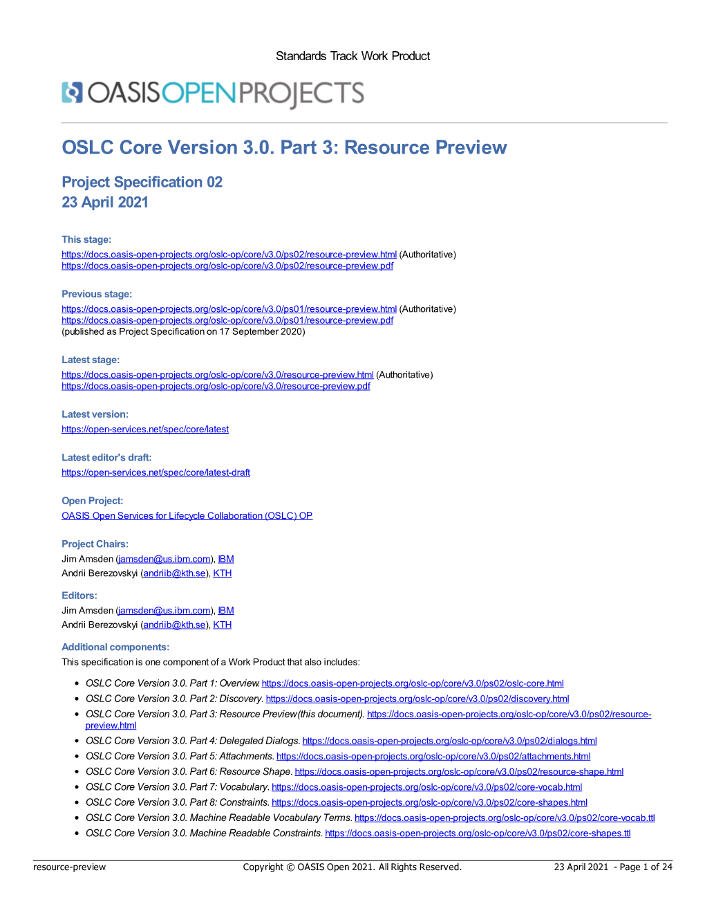 OSLC Core Version 3.0. Part 3: Resource Preview Project Specification 02 23 April 2021