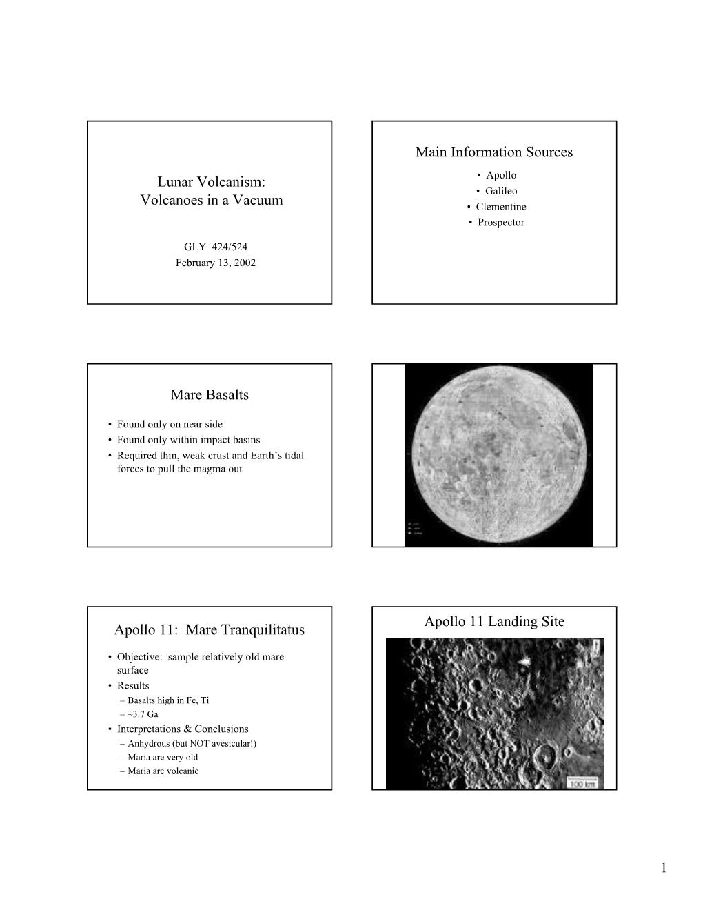 Lunar Volcanism: Volcanoes in a Vacuum Main Information Sources