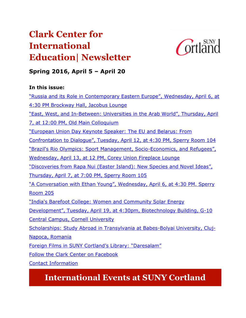 Clark Center for International Education| Newsletter