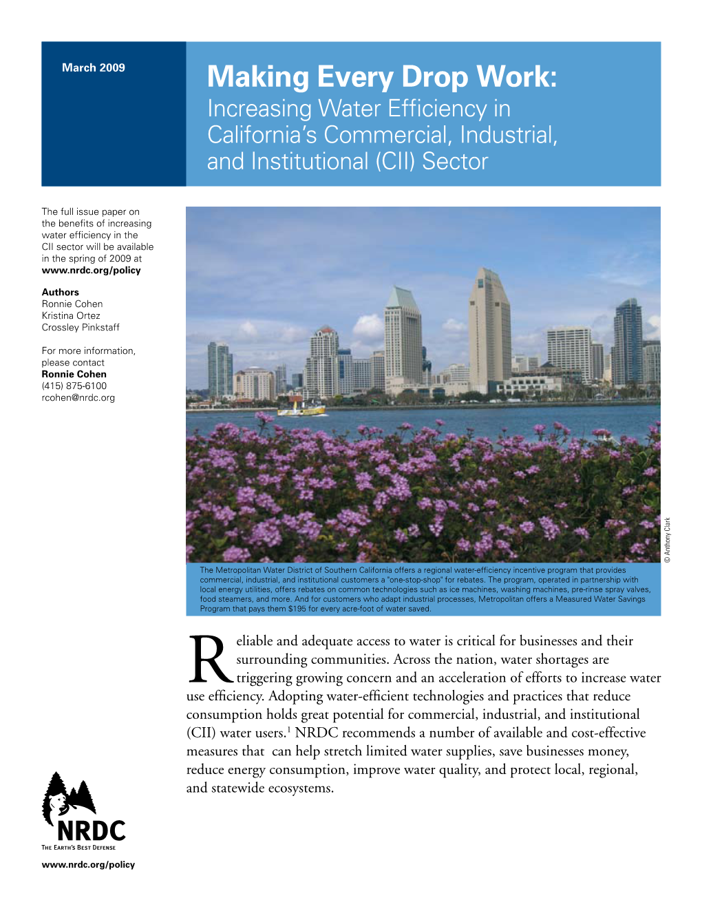 Making Every Drop Work: Increasing Water Efficiency in California’S Commercial, Industrial, and Institutional (CII) Sector