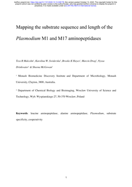 Mapping the Substrate Sequence and Length of the Plasmodium M1 And