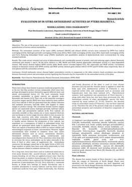 Evaluation of In-Vitro Antioxidant Activities of Pteris Biaurita L