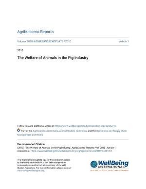 The Welfare of Animals in the Pig Industry