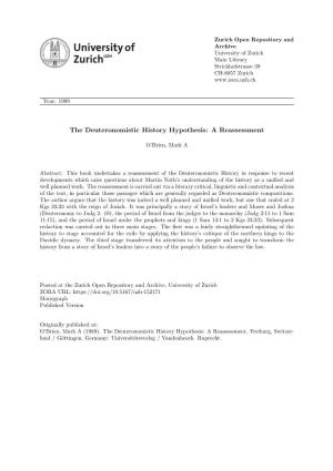 The Deuteronomistic History Hypothesis: a Reassessment