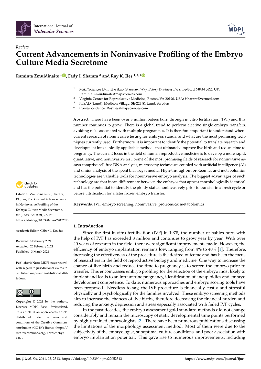 Current Advancements in Noninvasive Profiling of the Embryo Culture