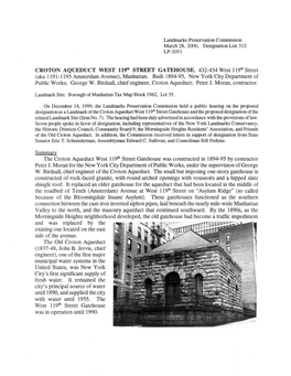 CROTON AQUEDUCT WEST 119Th STREET GATEHOUSE, 432-434 West 119Th Street (Aka 1191-1195 Amsterdam Avenue), Manhattan