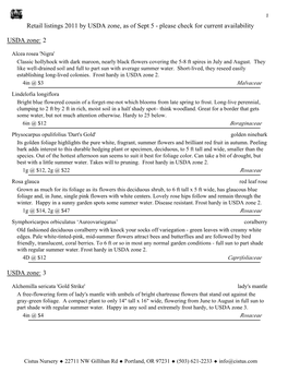 1 Retail Listings 2011 by USDA Zone, As of Sept 5 - Please Check for Current Availability