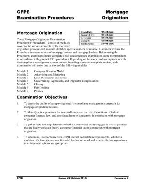 Mortgage Origination Examination Objectives