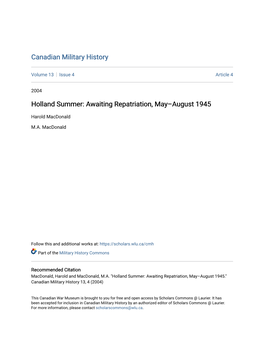 Holland Summer: Awaiting Repatriation, Mayâ•Fiaugust 1945