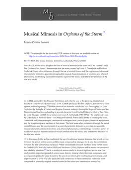 Musical Mimesis in Orphans of the Storm *