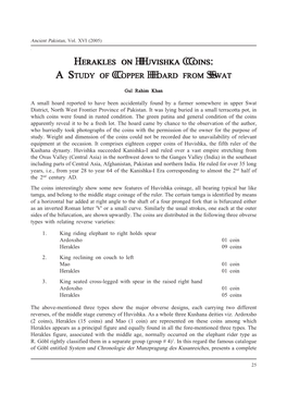 Herakles on Huvishka Coins: Tudy of Copper Hoard from Swat