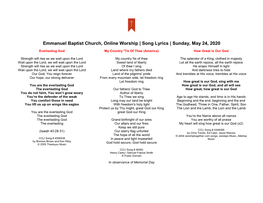 Emmanuel Baptist Church, Online Worship | Song Lyrics | Sunday, May 24, 2020