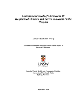 Concerns and Needs of Chronically Ill Hospitalised Children and Carers in a Saudi Public Hospital