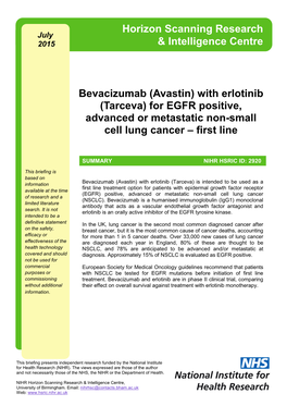 For EGFR Positive, Advanced Or Metastatic Non-Small Cell Lung Cancer – First Line