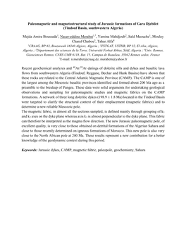 Paleomagnetic and Magnetostructural Study of Jurassic Formations of Gara Djebilet (Tindouf Basin, Southwestern Algeria) Mejda Am