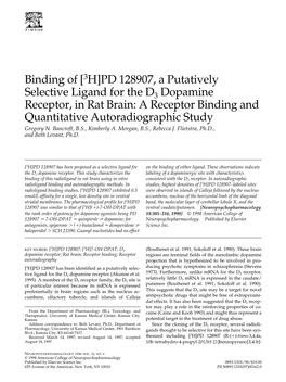 [3H]PD 128907, a Putatively Selective Ligand for the D3 Dopamine Receptor, in Rat Brain: a Receptor Binding and Quantitative Autoradiographic Study Gregory N