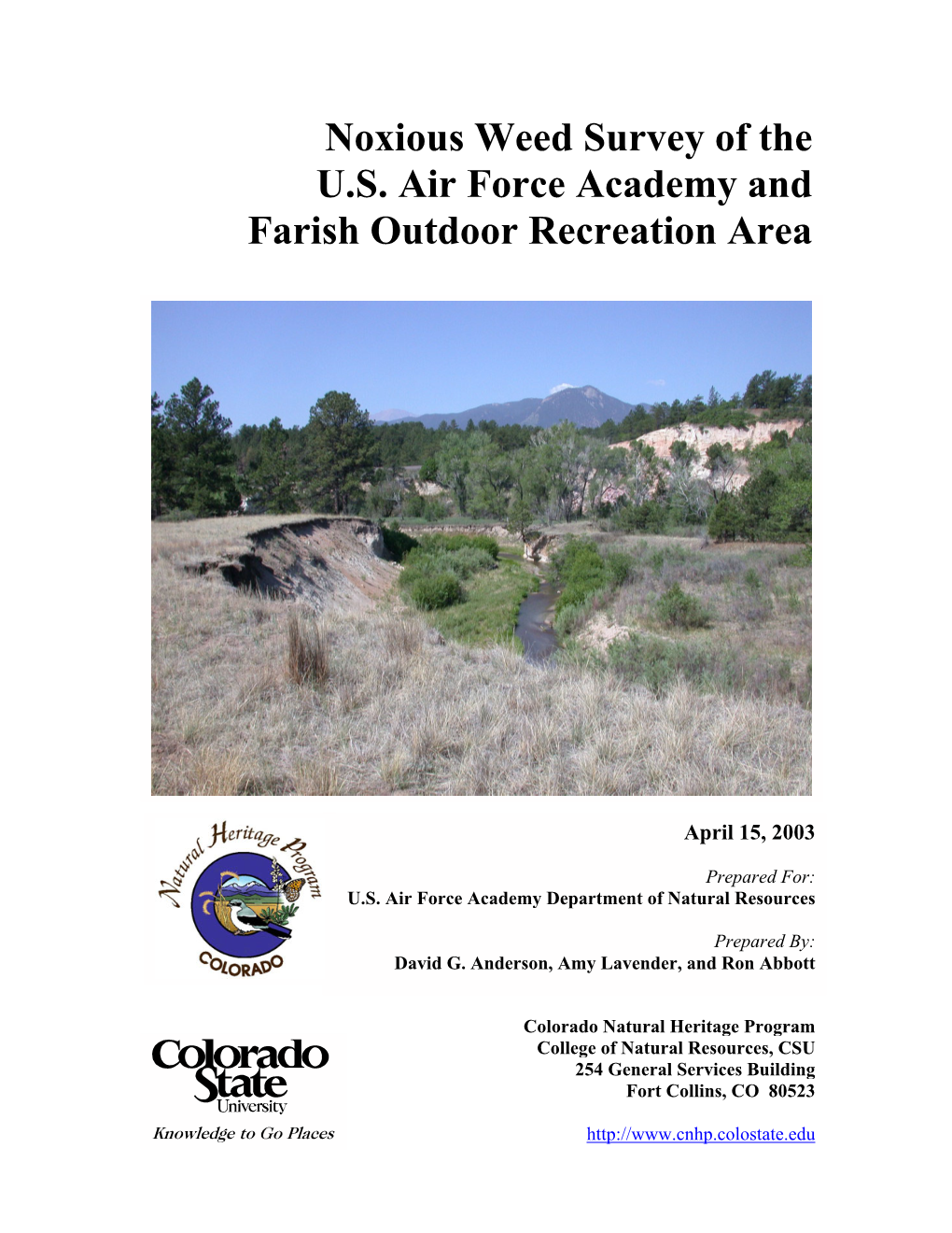 Noxious Weeds of the U.S. Air Force Academy