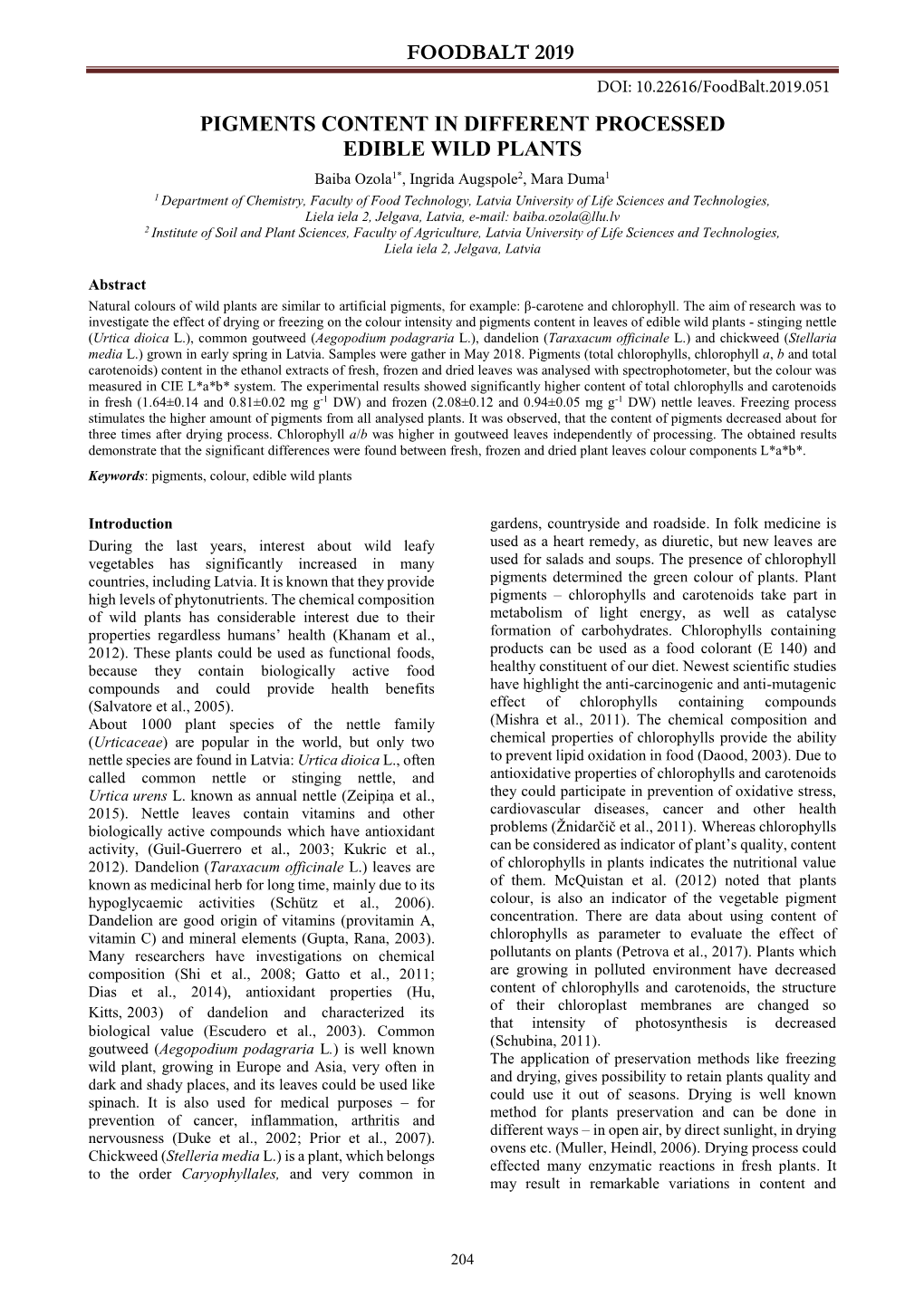 Pigments Content in Different Processed Edible Wild Plants