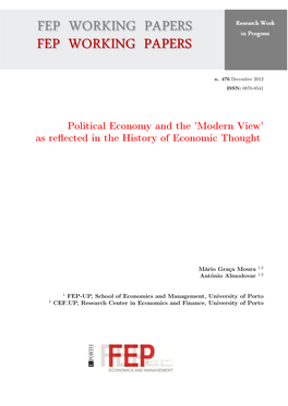 Political Economy and the ’Modern View’ As Reﬂected in the History of Economic Thought
