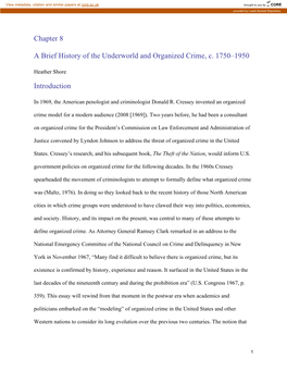 Chapter 8 a Brief History of the Underworld and Organized Crime, C. 1750–1950 Introduction