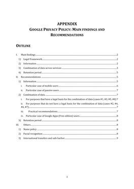 Google Privacy Policy: Main Findings and Recommendations