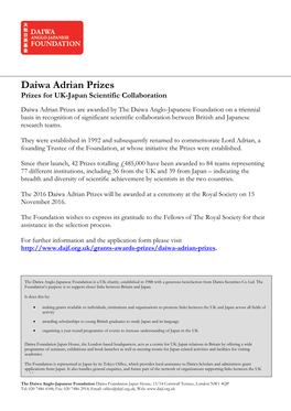 Daiwa Adrian Prizes Fact Sheet