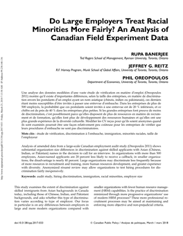 Do Large Employers Treat Racial Minorities More Fairly? an Analysis of Canadian Field Experiment Data