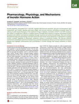 Pharmacology, Physiology, and Mechanisms of Incretin Hormone Action