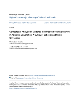 Comparative Analysis of Studentsâ•Ž Information Seeking Behaviour In