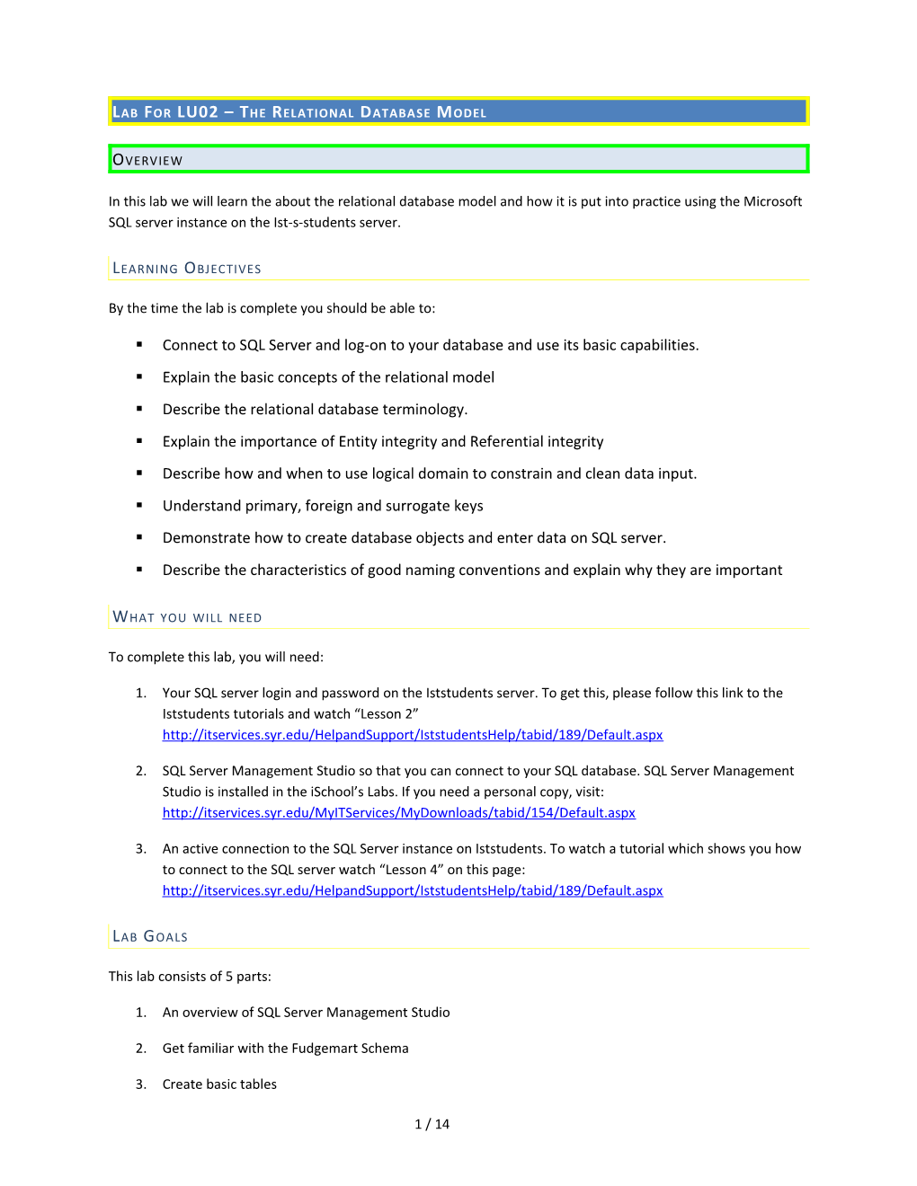 Lab for LU02 the Relational Database Model