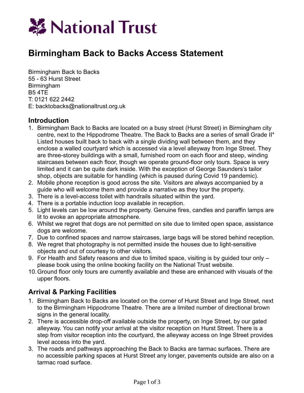 Birmingham Back to Backs Access Statement