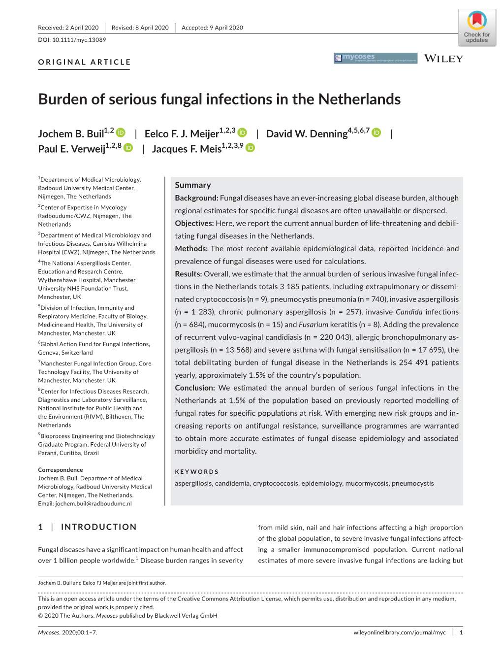 Netherlands, Buil, Mycoses 2020