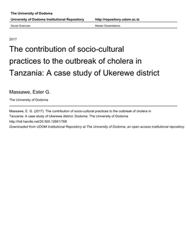 The Contribution of Socio-Cultural Practices to the Outbreak of Cholera in Tanzania: a Case Study of Ukerewe District