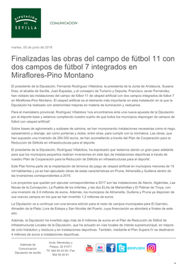 Finalizadas Las Obras Del Campo De Fútbol 11 Con Dos Campos De Fútbol 7 Integrados En Miraflores-Pino Montano