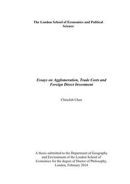 Essays on Agglomeration, Trade Costs and Foreign Direct Investment