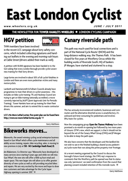 East London Cyclist JUNE / JULY 201 1 the NEWSLETTER for TOWER HAMLETS WHEELERS  LONDON CYCLING CAMPAIGN