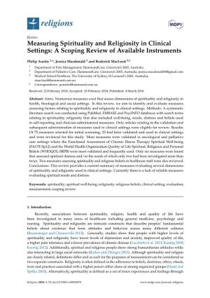 Measuring Spirituality and Religiosity in Clinical Settings: a Scoping Review of Available Instruments