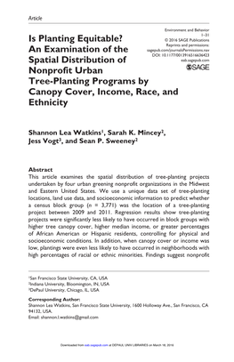 An Examination of the Spatial Distribution of Nonprofit Urban Tree-Planting Programs by Canopy Cover