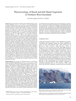 Phytosociology of Beach and Salt Marsh Vegetation in Northern West Greenland