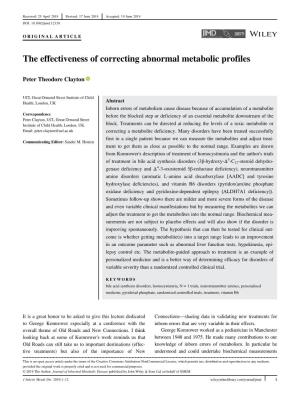 The Effectiveness of Correcting Abnormal Metabolic Profiles